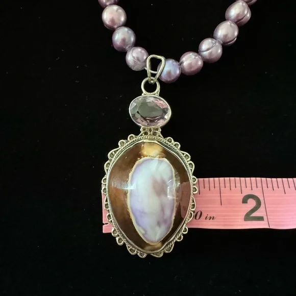 NWOT Purple Freshwater Pearl, Amethyst & Shell Necklace - Picture 7 of 8